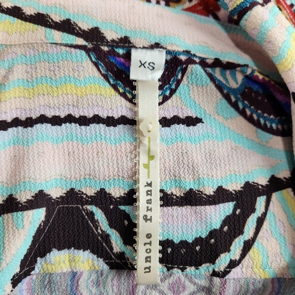 Uncle Frank Colorful Paisley Floral Midi Shirt Dress with Waist Tie Womens XS - Picture 9 of 10